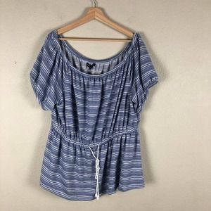 𝅺lane Bryant Shirt Blue White Striped Pullover Tunic Plus Size 22 24